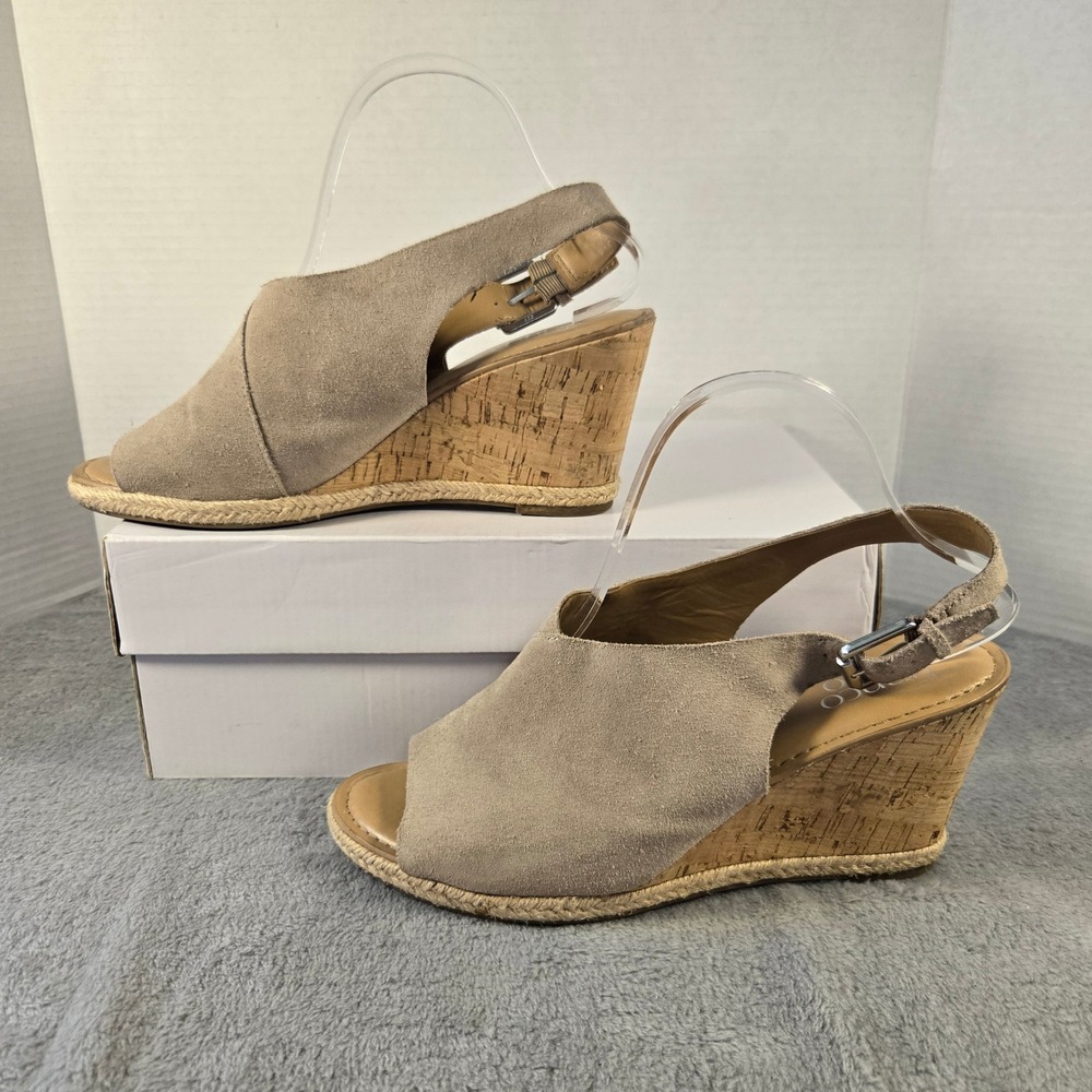Franco Sarto Julien Taupe Suede Cork Wedge Espadrille Sandals Womens 9M